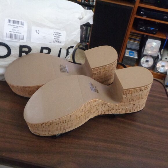 Torrid Womens Platform Cork Sandals Faux Leather Black Ankle Strap Sz 13 WW - Picture 6 of 9